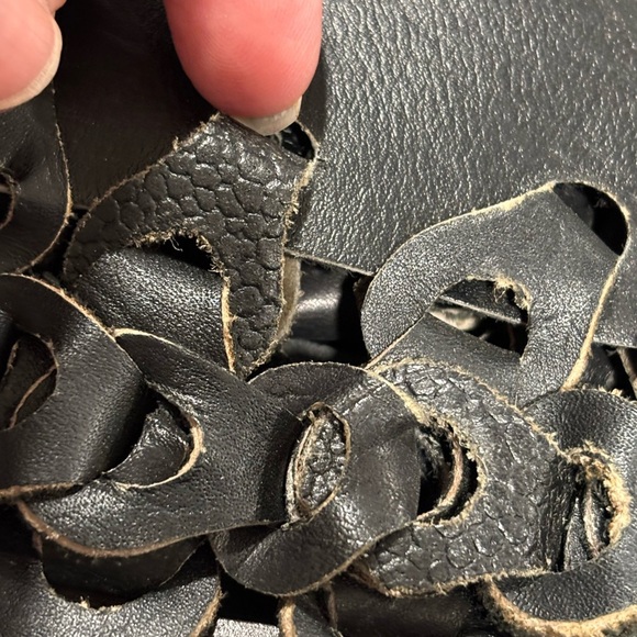 Leather Double big Woven 60s Vintage boho rustic handbag tote - Picture 7 of 12